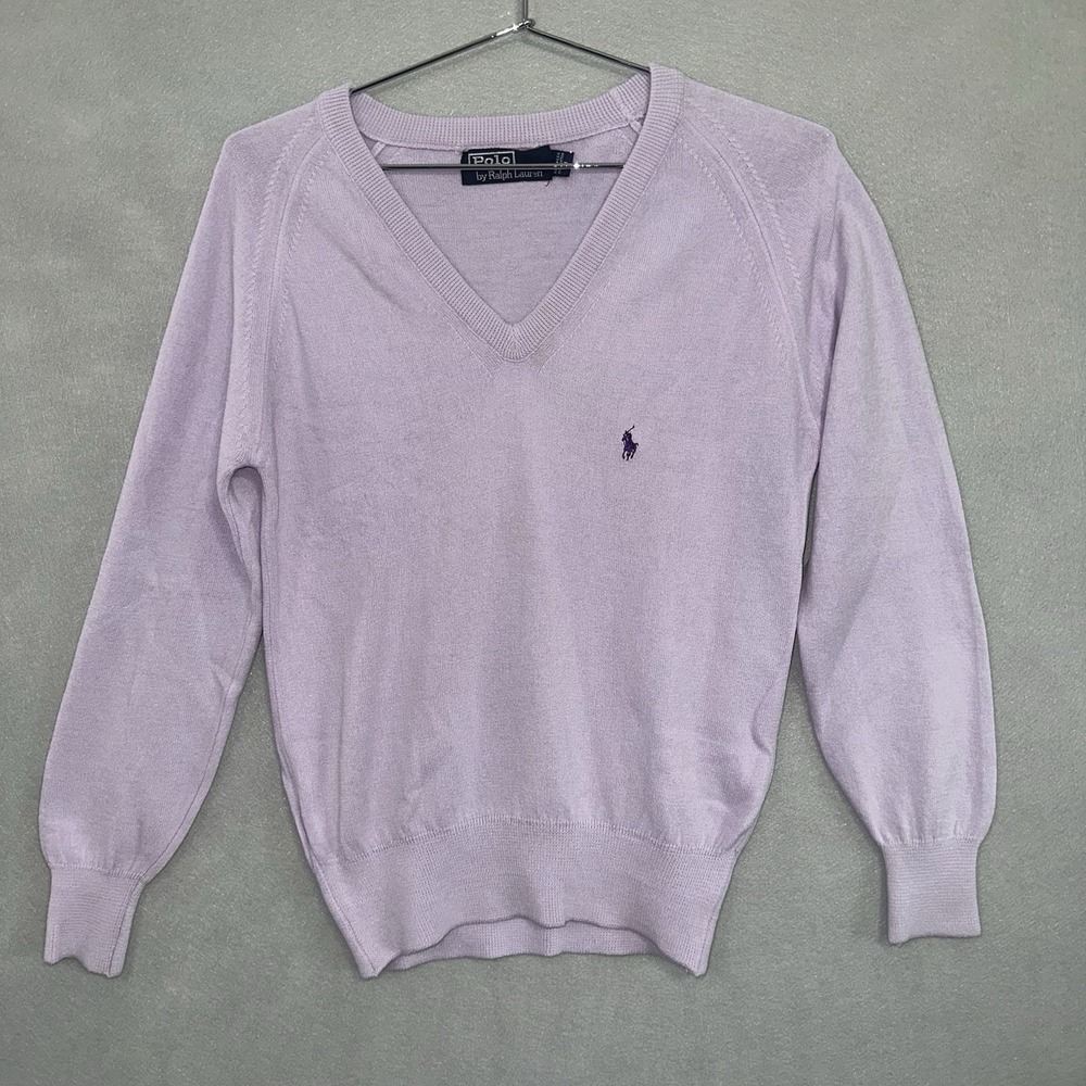 Vtg Polo Ralph Lauren V-Neck Sweater Lavender Soft Preppy Women's Size Medium
